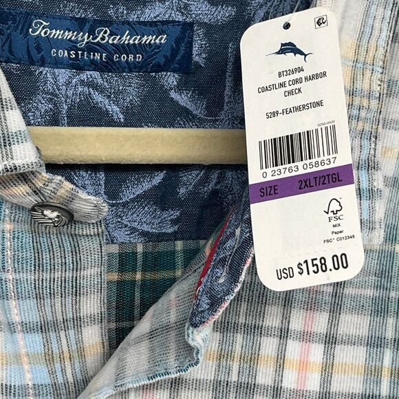 NWT TOMMY BAHAMA Coastline Cord Stretch Harbor Check Shirt Men 2XLT Featherstone - Picture 8 of 15